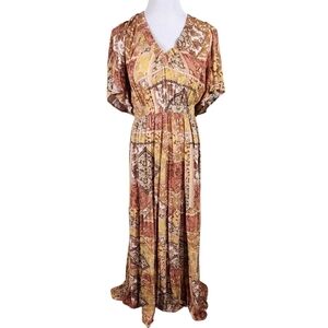 Rip Curl 'Wanderer' Maxi Dress, Boho, Golden Hues Paisley Floral Patchwork, Sz L